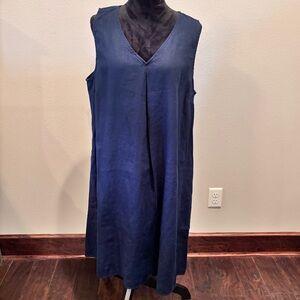 J Jill Love Linen Sleeveless Pintuck Dress in Navy, XL Tall, Beachy Summer Comfy